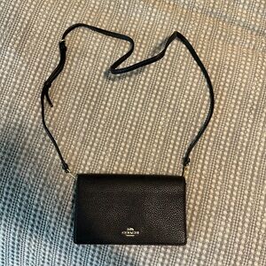 Coach cross body clutch bag, black leather, nearly new